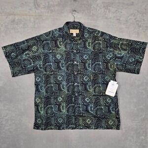 JOHARI WEST Hawaiian Shirt Men's 2XL‎ Cotton Short Sleeve black geometric NWT